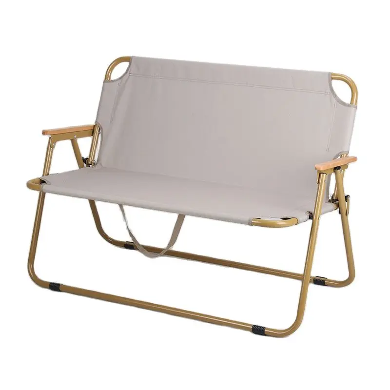 

Popular High-end Steel Pipe Double Persons Outdoor Folding Chair Couples Lounge Barbecue Back Beach Wigh Beige and Black Color