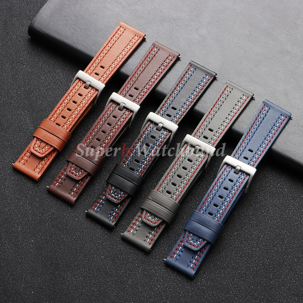 Genuine Cowhide Leather Universal Watchband Bracelet - Black, Blue, Gray, Brown