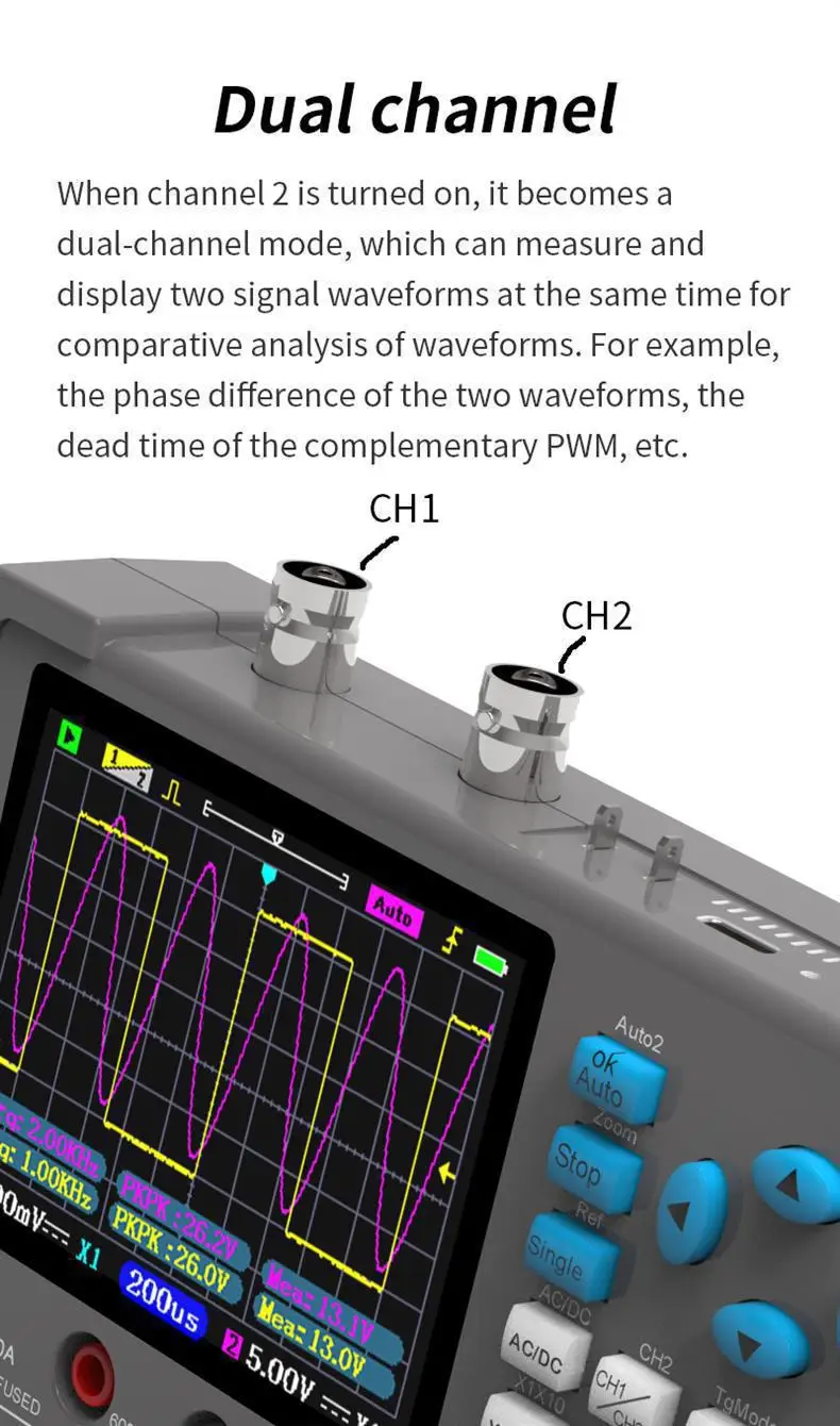 Protable DSO3D12 3.2 Inch Desktop Digital Oscilloscope 120M Bandwidth Dual Chann