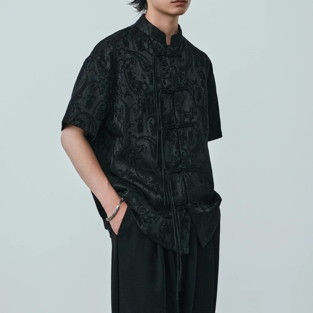 Chinese Style High Quality Vintage Jacquard Short Sleeve Shirts For Men Summer Tai Chi Kung Fu Shirt Ethnic Style Tops Male