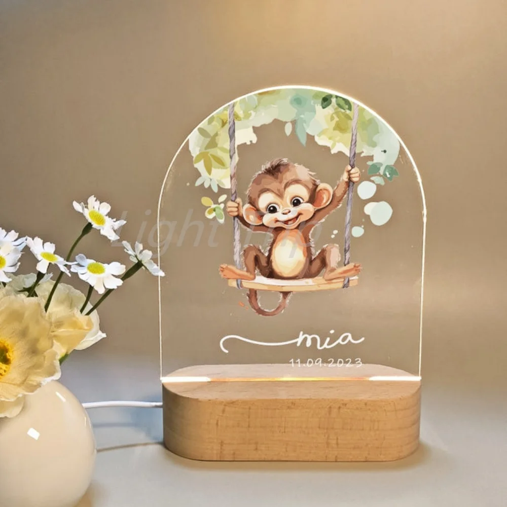 Personalized Children Animal Lamp Custom First Name 3D Night Light For Baby Kids Bedroom Home Decoration Birthday Christmas Gift