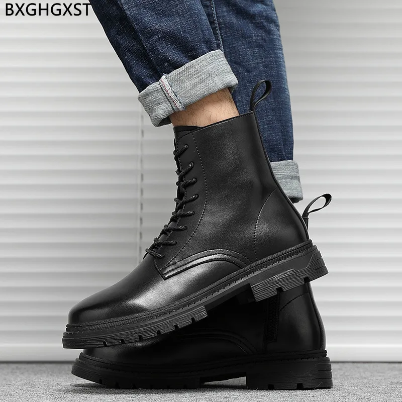 Stivali Neri Per Uomo Scarpe Da Uomo Con Plateau Stivali Maschili Stivali In Pelle Di Alta Qualità Da Uomo Stivali Grossi Per Uomo 2024 Scarpe Da Moto