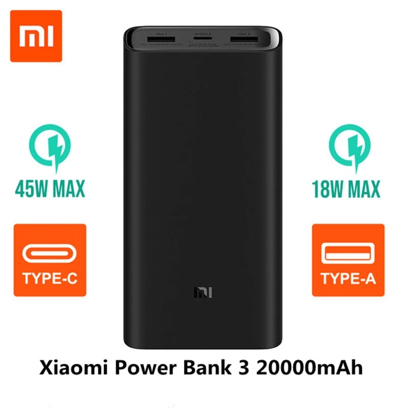 Xiaomi Power Bank 3 20000mAh 45W  Mi Power Bank 20000 mAh Pro PLM07ZM  Triple USB-C Two-way Quick Charge mobile phone battery