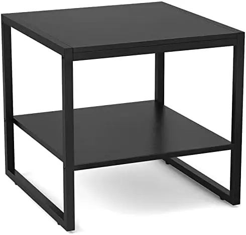 

Table, 20 Inch Square Side Table Modern Night Stand with 2-Tier Storage Shelf, Living Room Small Coffee Table, Wood Finish Bedsi