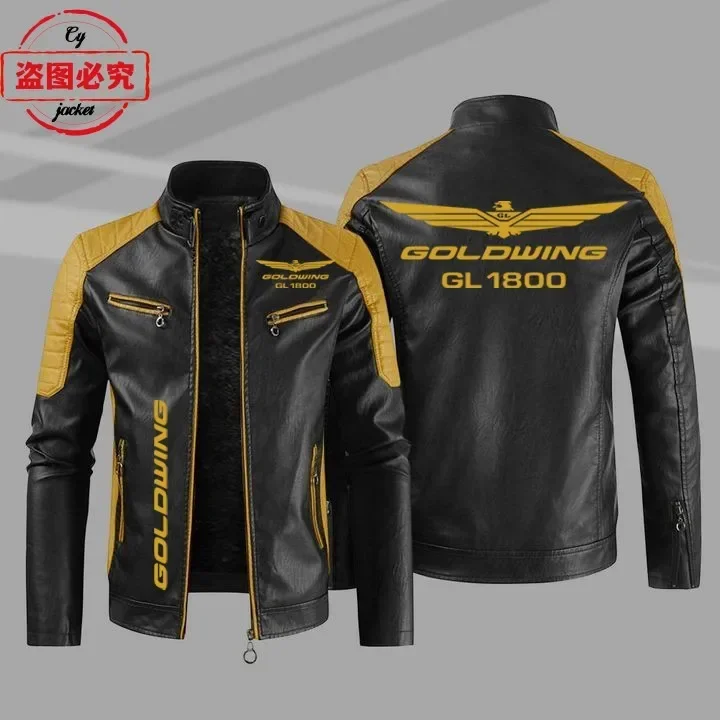Gold Wing 1800 motorcycle LOGO washed pu leather jacket men's
