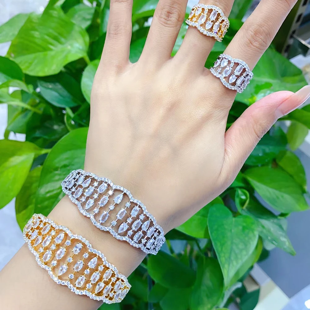 018826 高級バングルセット女性のためのキュービックジルコンワイド