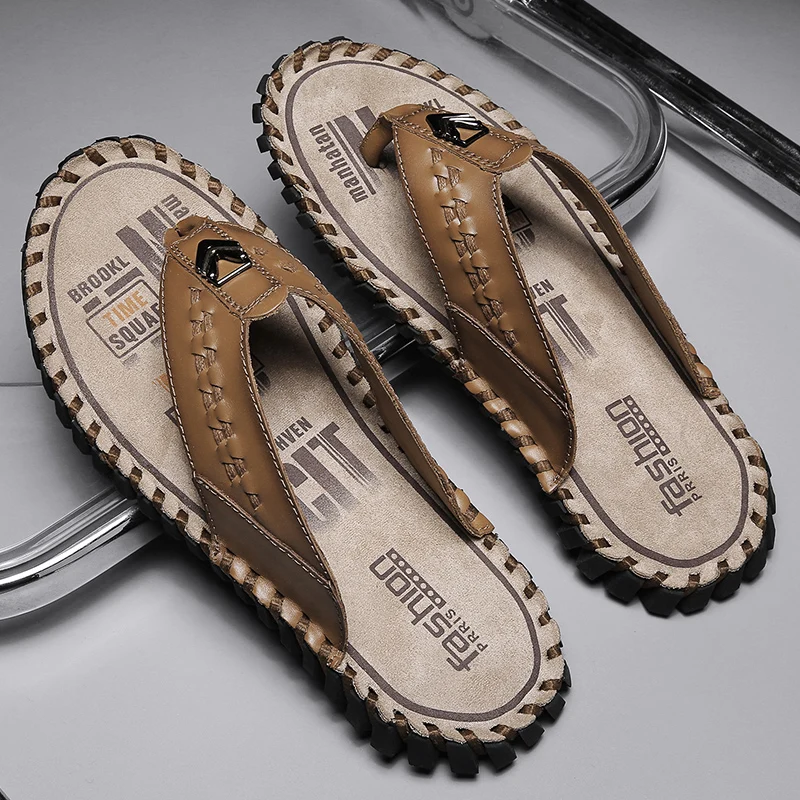 

Summer Sandals Men PU Flip-flop Beach Shoes Flat Shoes Comfortable Breathable Casual Anti-slip Sandals