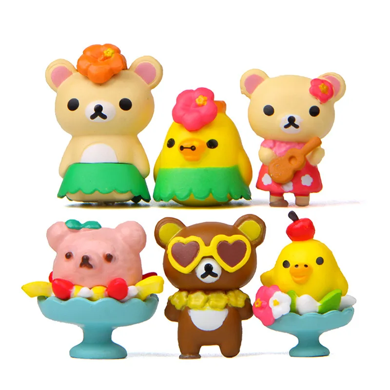 6Pcs/Set Anime Cosplay Rilakkuma  Cartoon Bear PVC Doll Action Toy Figures 1-3CM