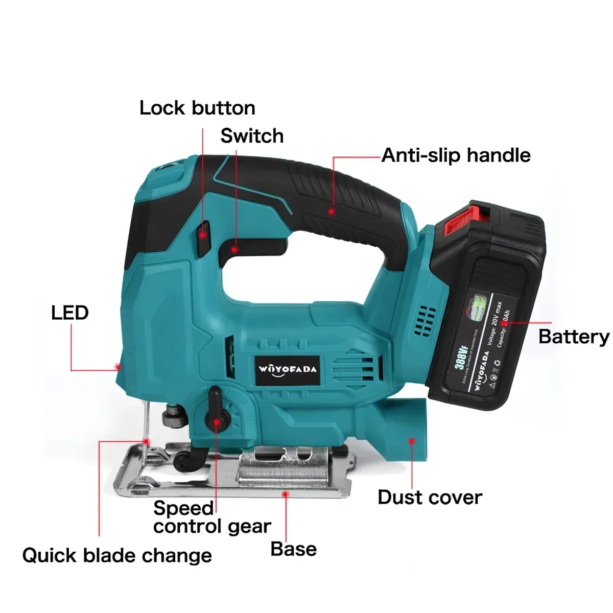 20V 55mm 2700RPM Cordless Jigsaw Electric Jig Saw Portable Multi-Function Woodworking Power Tool Makita 18V Battery