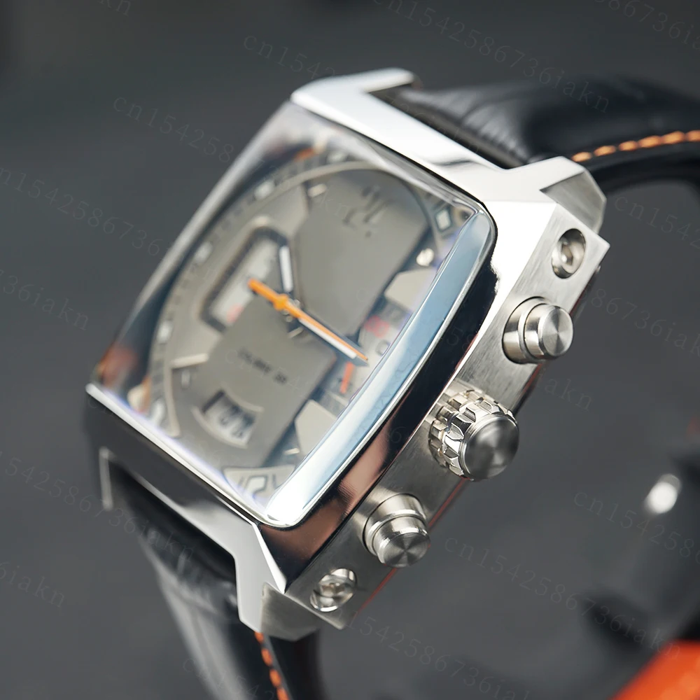 2022Fashion New Men's Color Bar Square Dial Sapphire Mirror Stainless Steel Leather Strap Sports Leisure Waterproof Quartz Watch