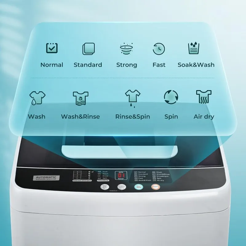 Portable Washer, 8.8LBS Capacity Small Portable Washing Machine with 10 Programs 5 Water Levels, Drain Pump and LED Display,