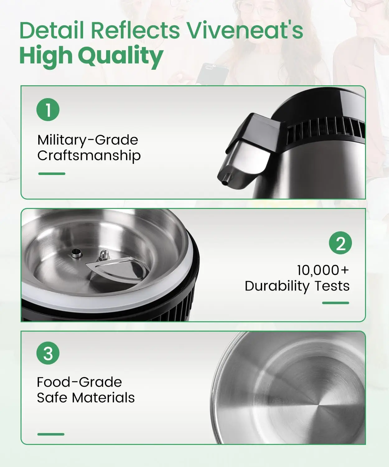 750W Countertop Water Distiller with 304 Stainless Steel, 4L Tank, Customizable Temperature and Timer, and One-Touch Operation