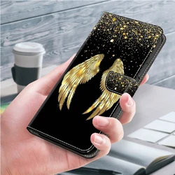 Stylish 3D Painted Leather Flip Wallet Phone Case - iPhone SE 20 22 (Golden Feather)