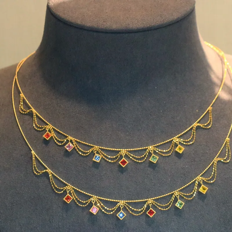

UBESTNICE Court Style Italian Lace Necklace 18K Real Gold Jewelry AU750 Gemstones Rainbow Sapphire Chocker Necklaces for Women