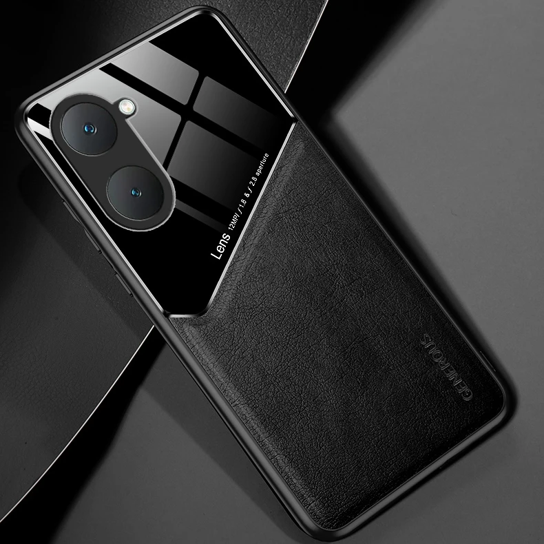 Leather Texture Case For VIVO Y03 Y17S Y27 5G Y16 Y36 Y35 Y77 Cover With Car Magnetic Suction Holder Coque Fundas Capa_voghion.com
