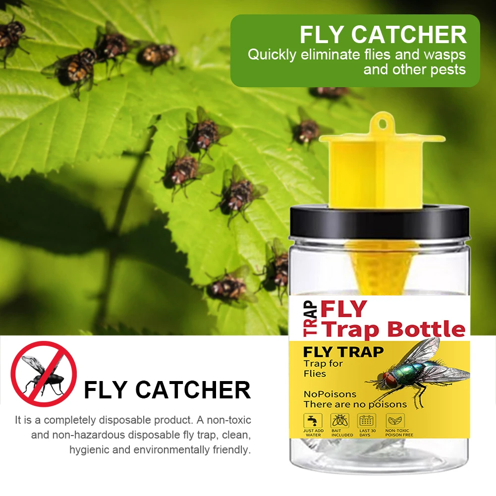 Fly Bag Trap PP+Wire Chain Hanging Flytrap Cage Non-Toxic And Non-Hazardous for Canteens/Restaurants/Toilets/Rubbish Rooms