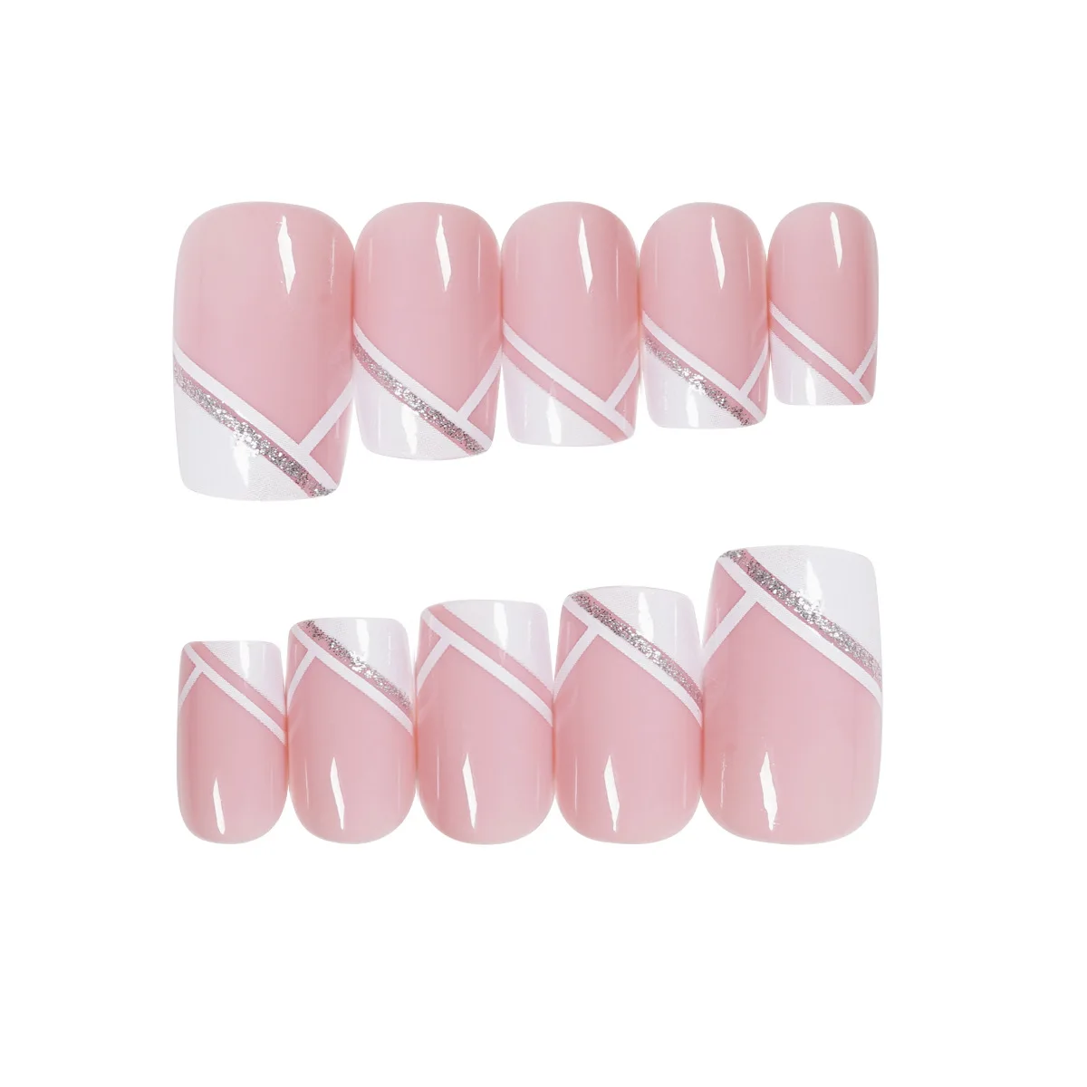 24-Piece Reusable Long Stiletto Press Artificial Fingernails Luxurious Silver French Tip
