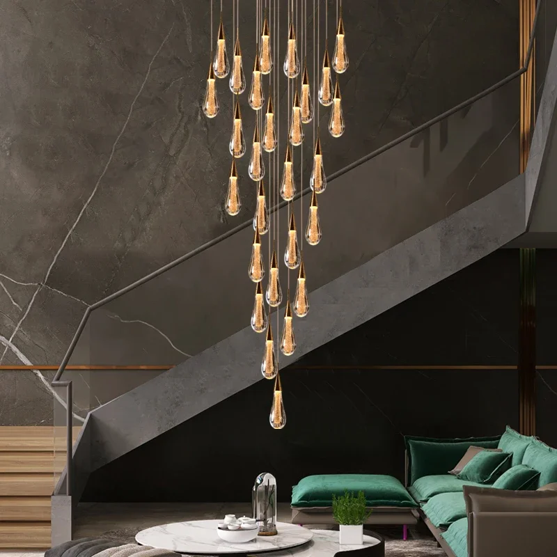 

Diamond Crystal Chandelier Gold Interior Designer Living Room Lamp Villa Restaurant Attic Lamp Modern Long Line Stair Chandelier