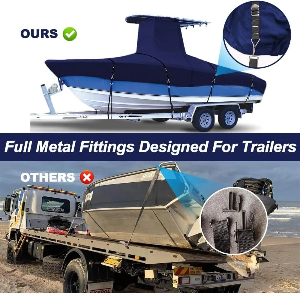 Marine Grade Fade and Tear Resistant Trailerable T-Top Boat Cover，Heavy-Duty Waterproof and UV-Proof Boat Storage Cove