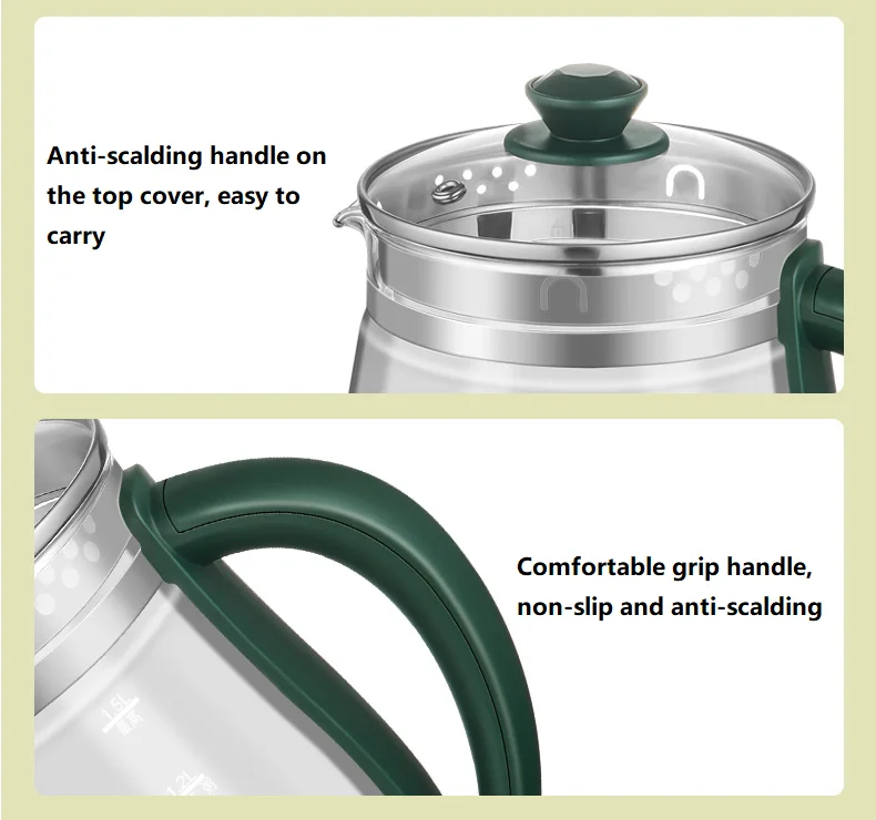 1500ML Electric Kettle Tea Cooking Pot Glass Teapot Home Appliance Automatic Multicooker For Office Home School 5