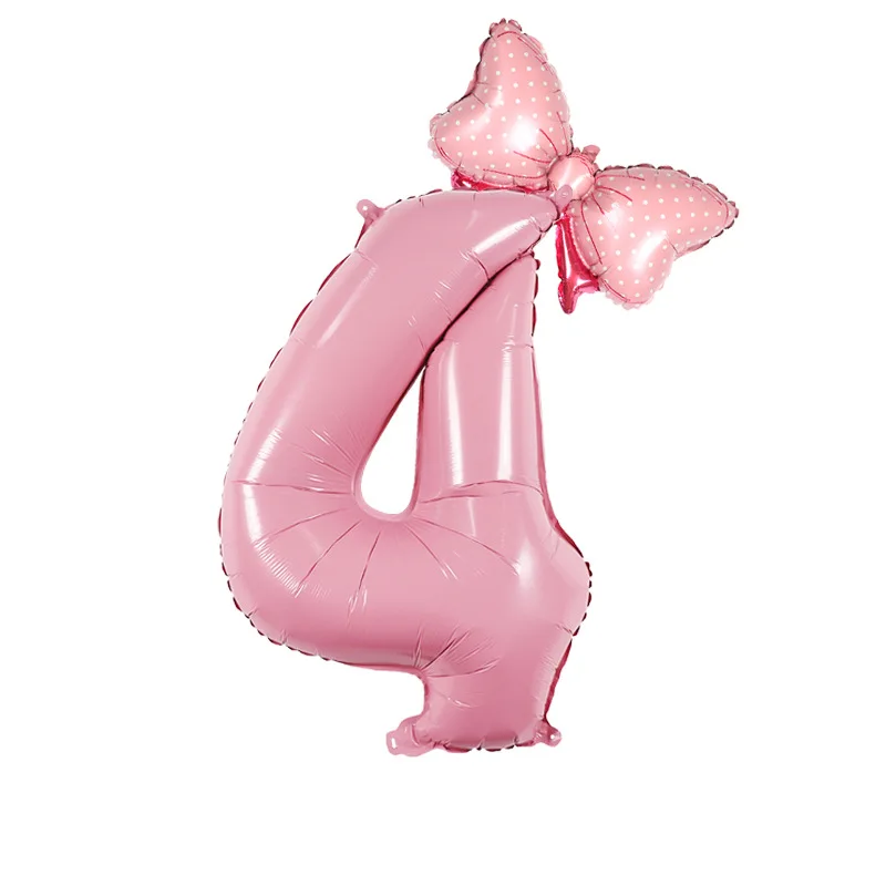 1Pc Large 32inch Number Pink Blue Foil Balloon With Bow 1-9 For Kid Boys Girls Birthday Party Baby Shower Decorations Balloon
