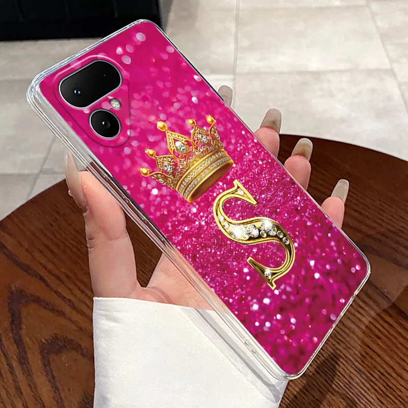 Transparent TPU Soft Phone Case with A-Z Letter Crown Pattern - Shockproof and Fashionable Design