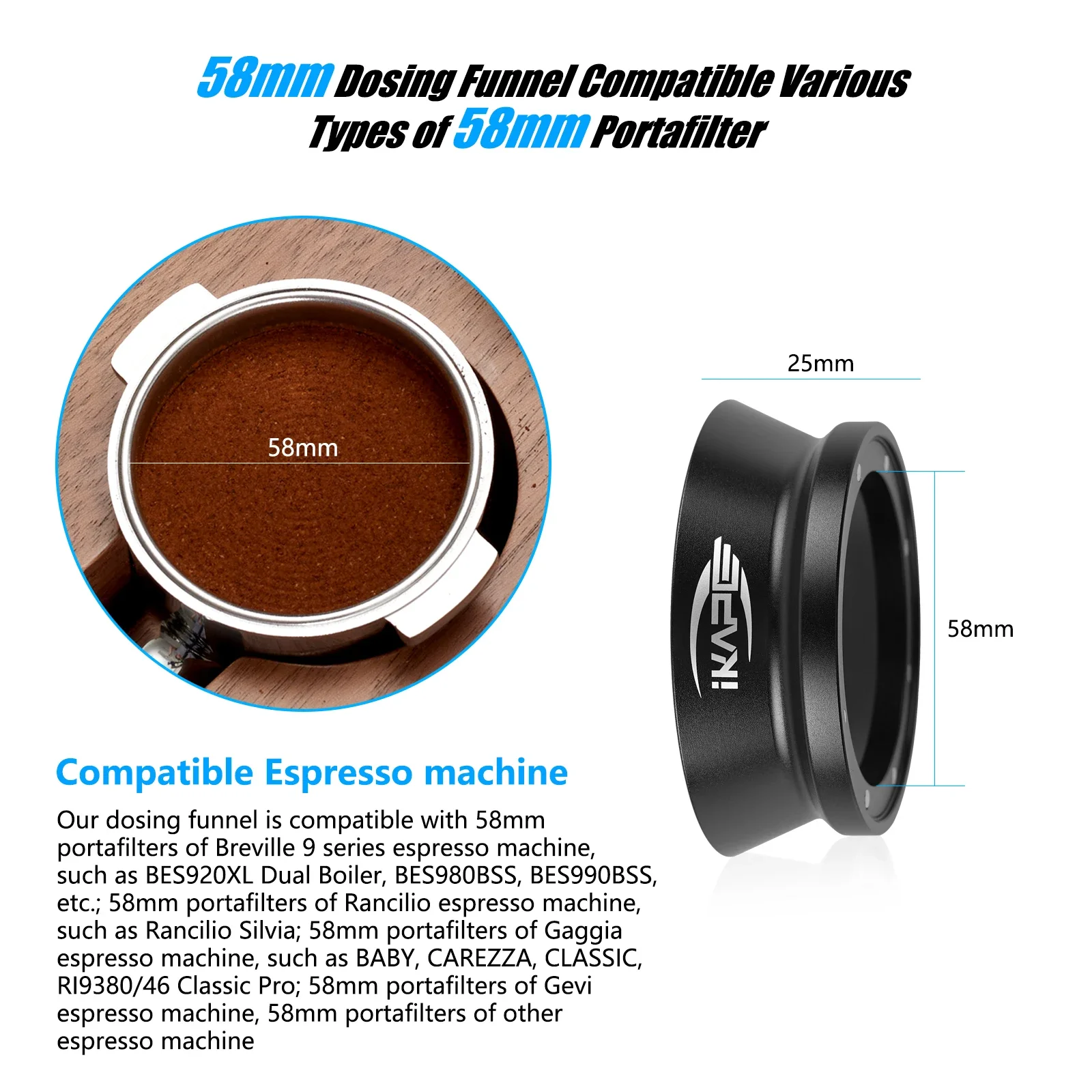 IKAPE Espresso Magnetischer Dosiertrichter, Passend für 51mm, 54mm, 58mm Bodenlose Siebträger mit Starker Magnetkraft (Schwarz/Silber) – Detail 3