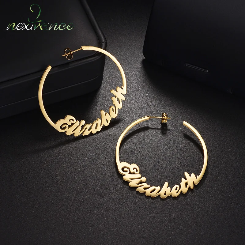 

Nextvance Custom Name Hoop Earrings Personalized Stainless Steel Round Earrings For Women Nameplate Circle Jewelry Festival Gift