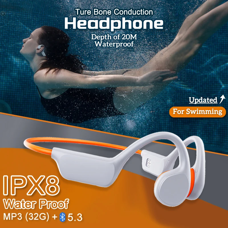 Auriculares Sistema de conducción ósea para natación a prueba de agua Ipx8  con reproductor de Mp3 incorporado