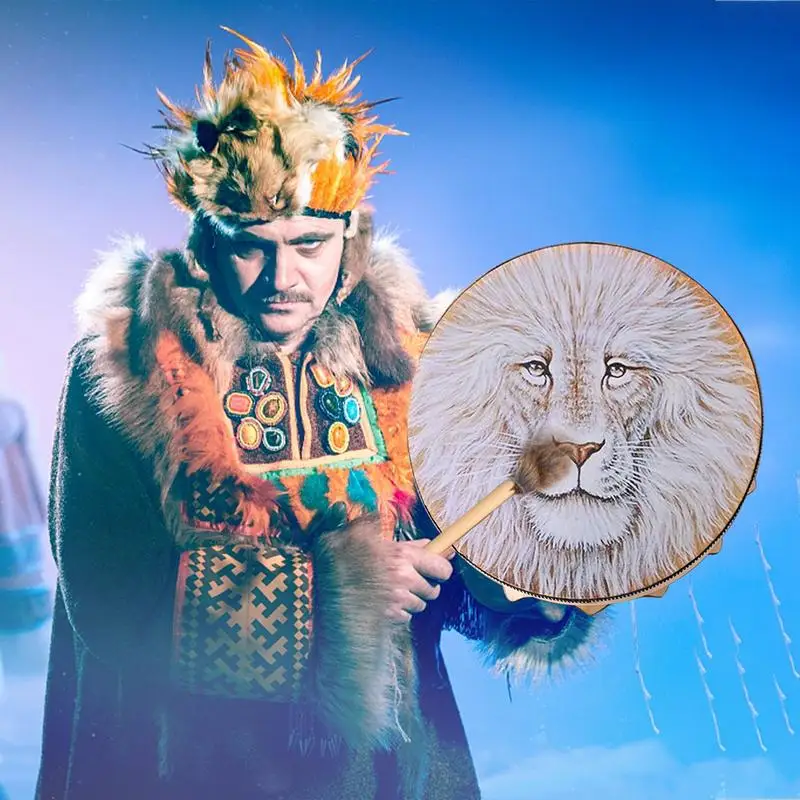 Shamanic Hand Drum Lion Totem With Mallet Siberian Spiritual Instrument For Meditation Yoga