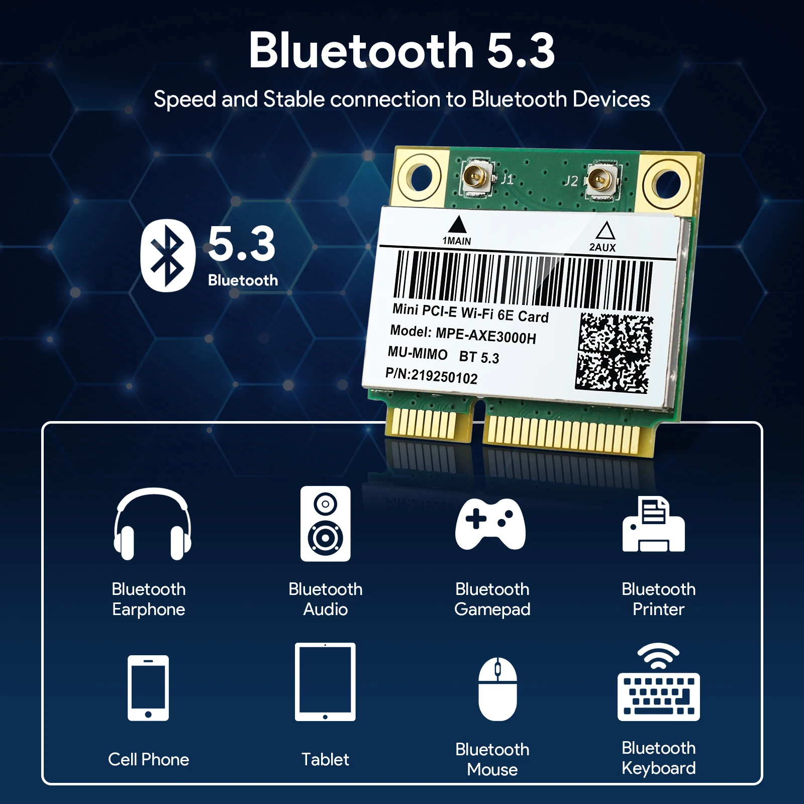 EDUP AX210HMW 미니 PCI-E 트라이밴드 2.4Ghz/5G/6G 5374Mbps 무선 WIFI 카드 BT5.3 802.11AX MU-MIMO 윈도우 10/11 WPA3