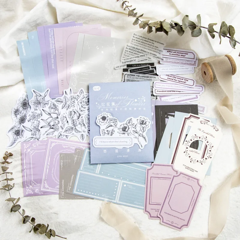 

60Pcs Material Paper Memo Sticker Book Flower Decoration light Message Collage Writing DIY Notebooks Background 138*90MM