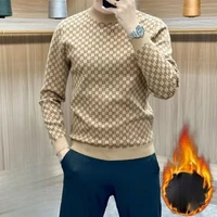 Autumn Winter New Koreon Fashion Fleece Thicken Warm T-Shirt Men Clothing O-Neck Long Sleeve Casual Pullover Bottoming Tops