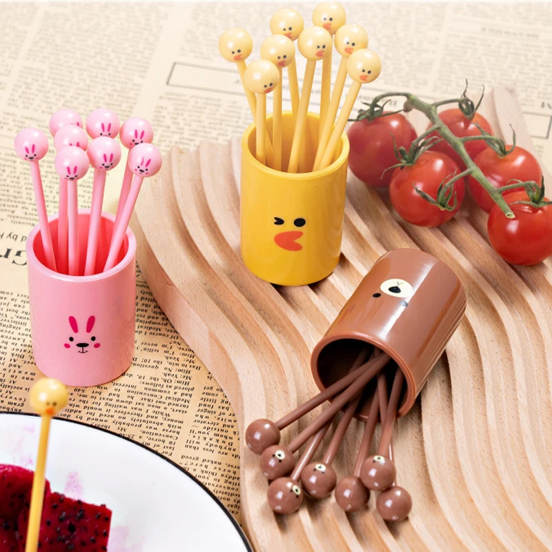 

10Pcs Cute Mini Toothpicks Cartoon Kids Food Picks Plastic Fruit Forks Bento Decorative Tableware Food Picks Dessert Fork