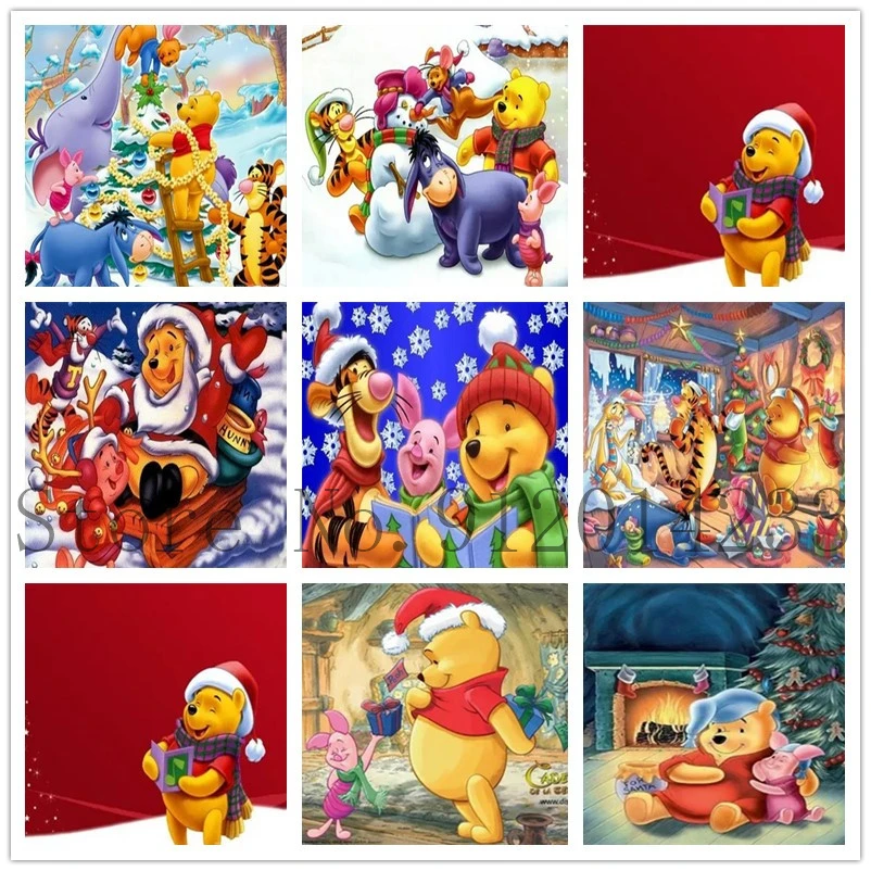Disney Christmas Cartoon Diamond Painting Winnie The Pooh Full Round Square Drill Mosaico Ricamo Strass Punto Croce Kit