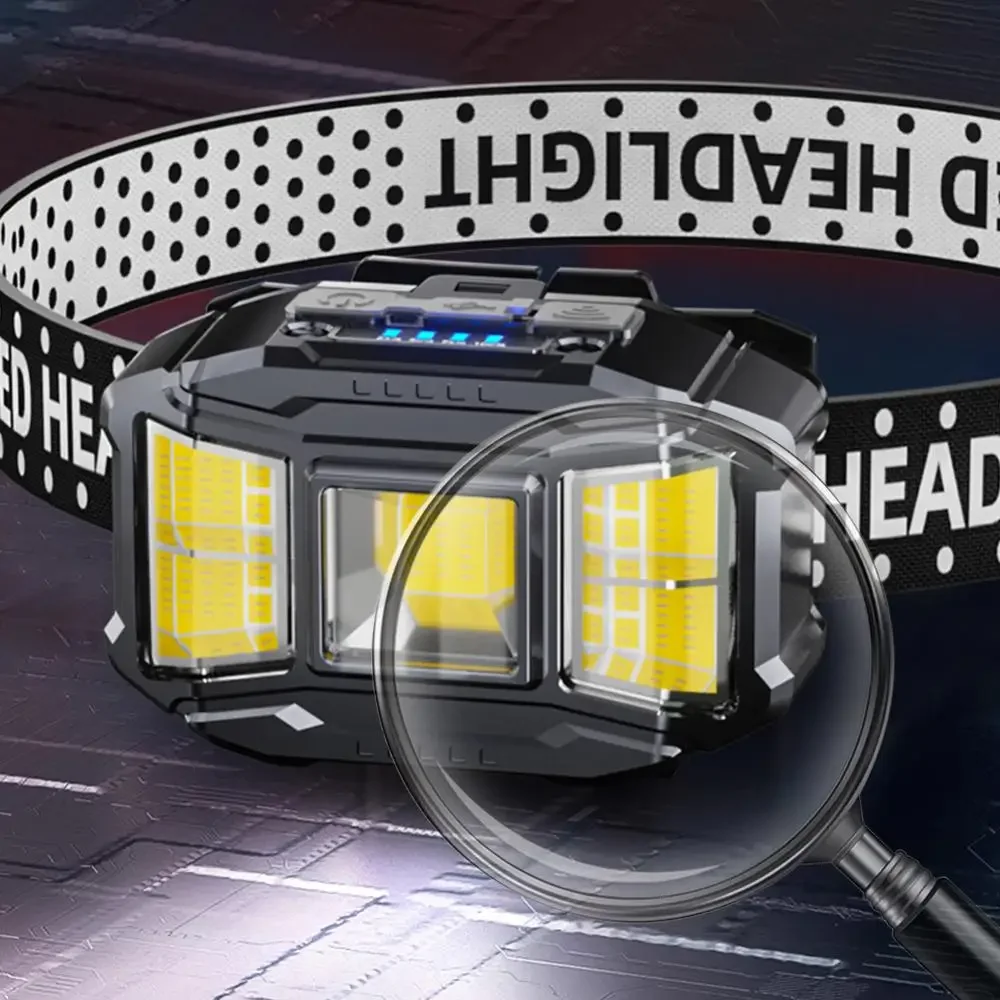 COB LED Strong Light Headlight 5 Gears Head Mounted Flashlight Power Display Powerful Headlight Torch for Outdoor Night Fishing