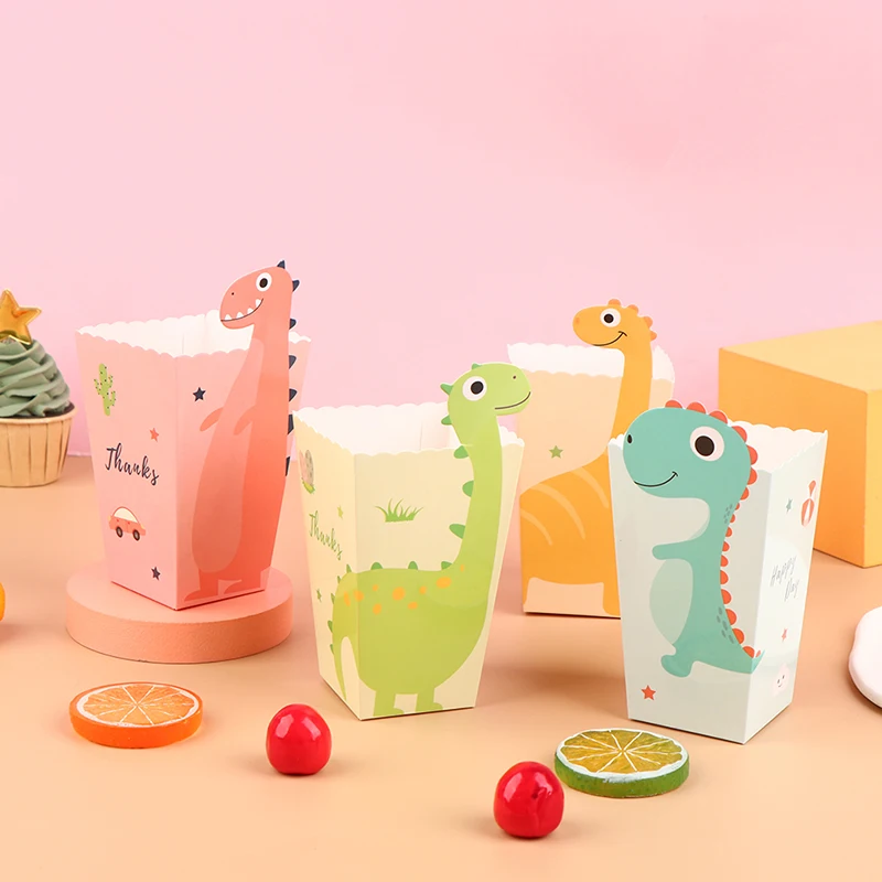 

12 шт. коробка для попкорна с мультипликационным динозавром, декоративная детская коробка для закусок, картофеля фри, жареной курицы, упаковочная коробка