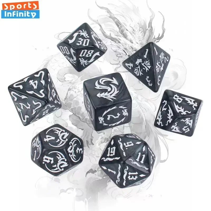 Fashion 7pcs/set Dragon Printed Polyhedral Dice Set Number Dice for Dnd COC Cthulhu TRPG Running Team Table Game Dnd Set