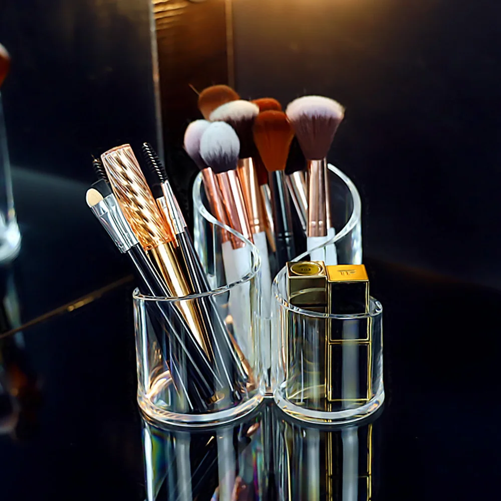 

3 Holes Transparent Cosmetic Makeup Acrylic Makeup Brush Tool Storage Box Case Make-up Brush Holder Table Organizer Makeup Tool