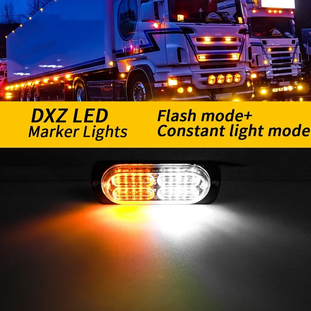 4 Luci Stroboscopiche LED Ambra 12-24V - Emergenza Per Auto E Camion