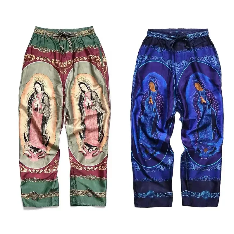 

Kapital Japan Hirata Hiroshi Chiffon Virgin Mary Pattern Men's and Women's Loose Casual Summer Printed Fashion Pants