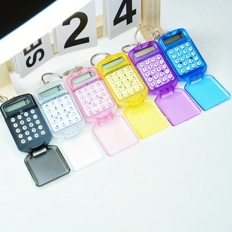 Mini Transparent Flip Calculator Portable Calculators Students' Supplies Gift Cute Calculator with Keychain
