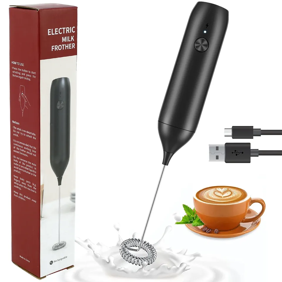 Electric Milk Frother 304 Stainless Steel Handheld Foam Maker USB Rechargeable Beverage Mixer Coffee Blender Frother Milk Foamer