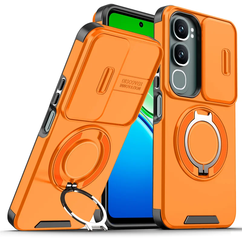 Armor Slide Lens Protect Case with Magnetic Holder Stand and Coque Cover