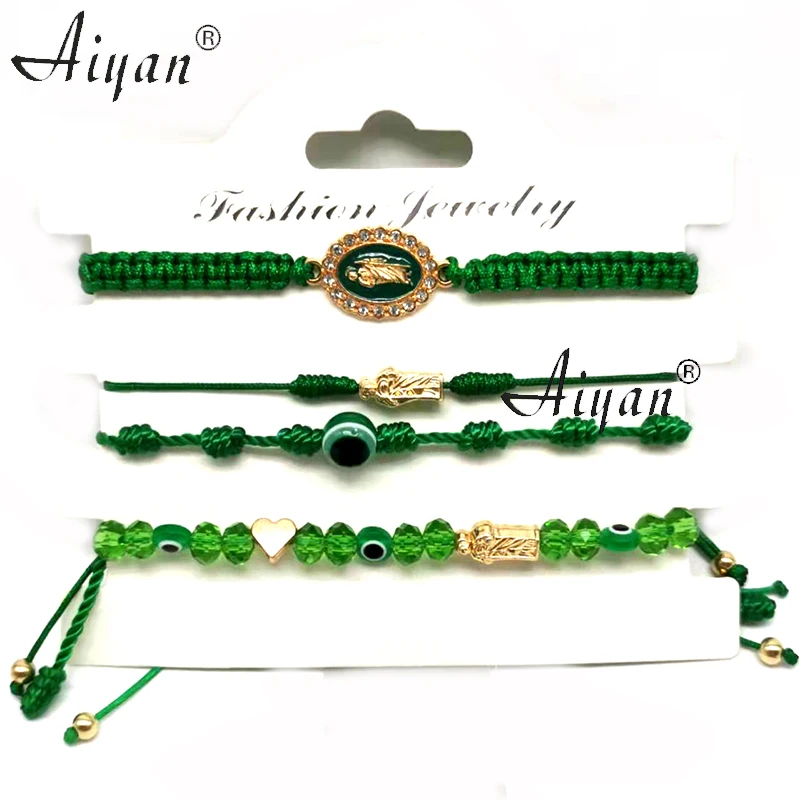 2 Card (4Pieces Bracelet 1 Card)Alloy Religious Saint Jude or Virgin Mary Braid Crystal And Eye Bracelets For Pray Or Protection