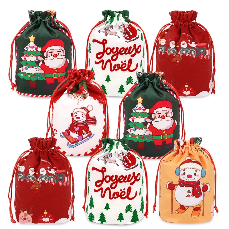 1/5Pcs Christmas Drawstring Gift Bags Santa Snowman Candy Snack Packaging Pouch Bag Christmas Party Decoration New Year Supplies