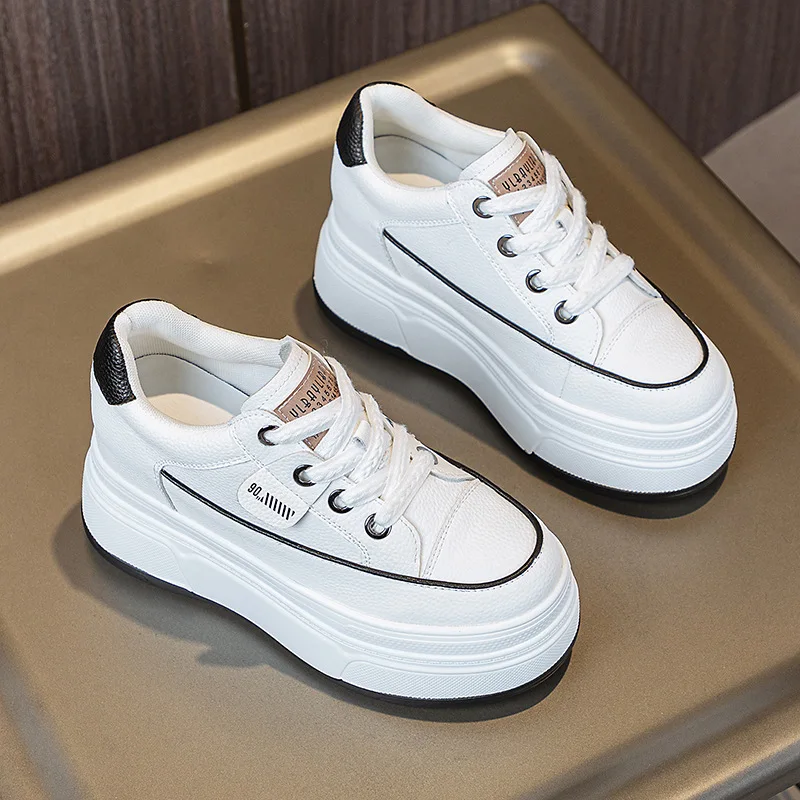 Women's 9cm Platform Leather Sneakers - true deals club