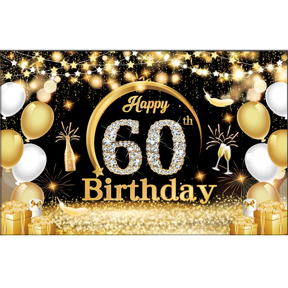 Description Picture 5 of itemGolden Black Happy 70 60 50th Birthday Background Adult Birthday Party Decor Banner Photography Backdrop Photo Studio Props