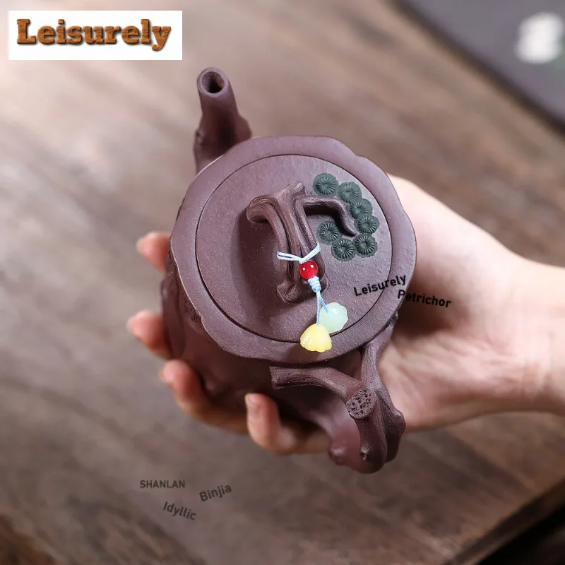 250ml Luxury Yixing Purple Clay Teapots Handmade Stump Pot Raw Ore Purple Mud Kettle With Filter Zisha Tea Set Cups Set Supplies