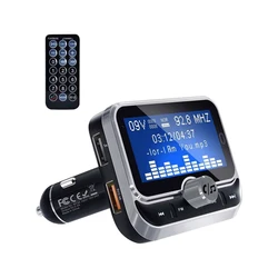 Bluetooth Car FM Transmitter & Dual USB Charger with Remote Control & Hands - Free Calling (Silver)